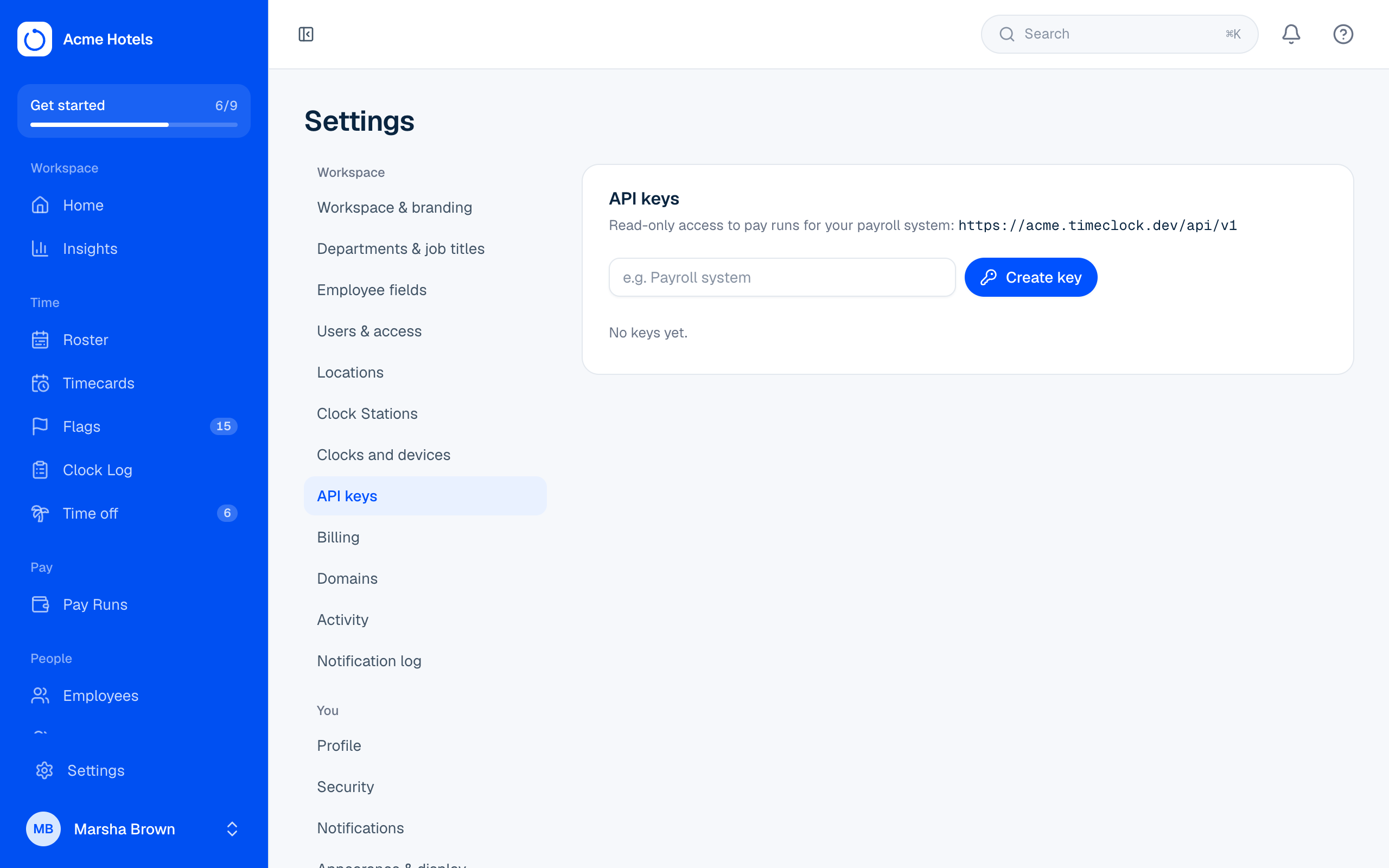 API keys for your payroll system